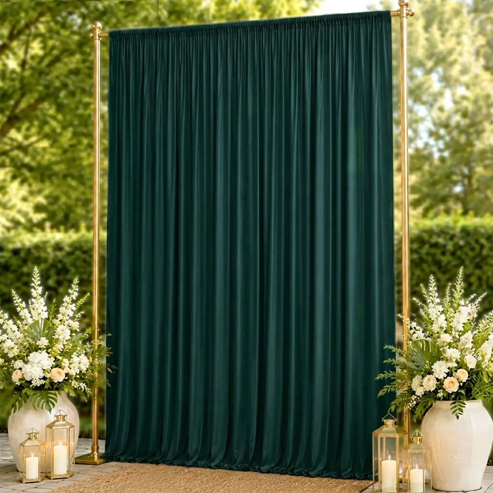 10ft x 14ft Solid Hunter Emerald Green Spandex Backdrop Curtain, 4-Way Stretch Wrinkle-Free Machine Washable Photo Booth Curtain with Rod Pockets for Wedding, Party, Birthday Party Events