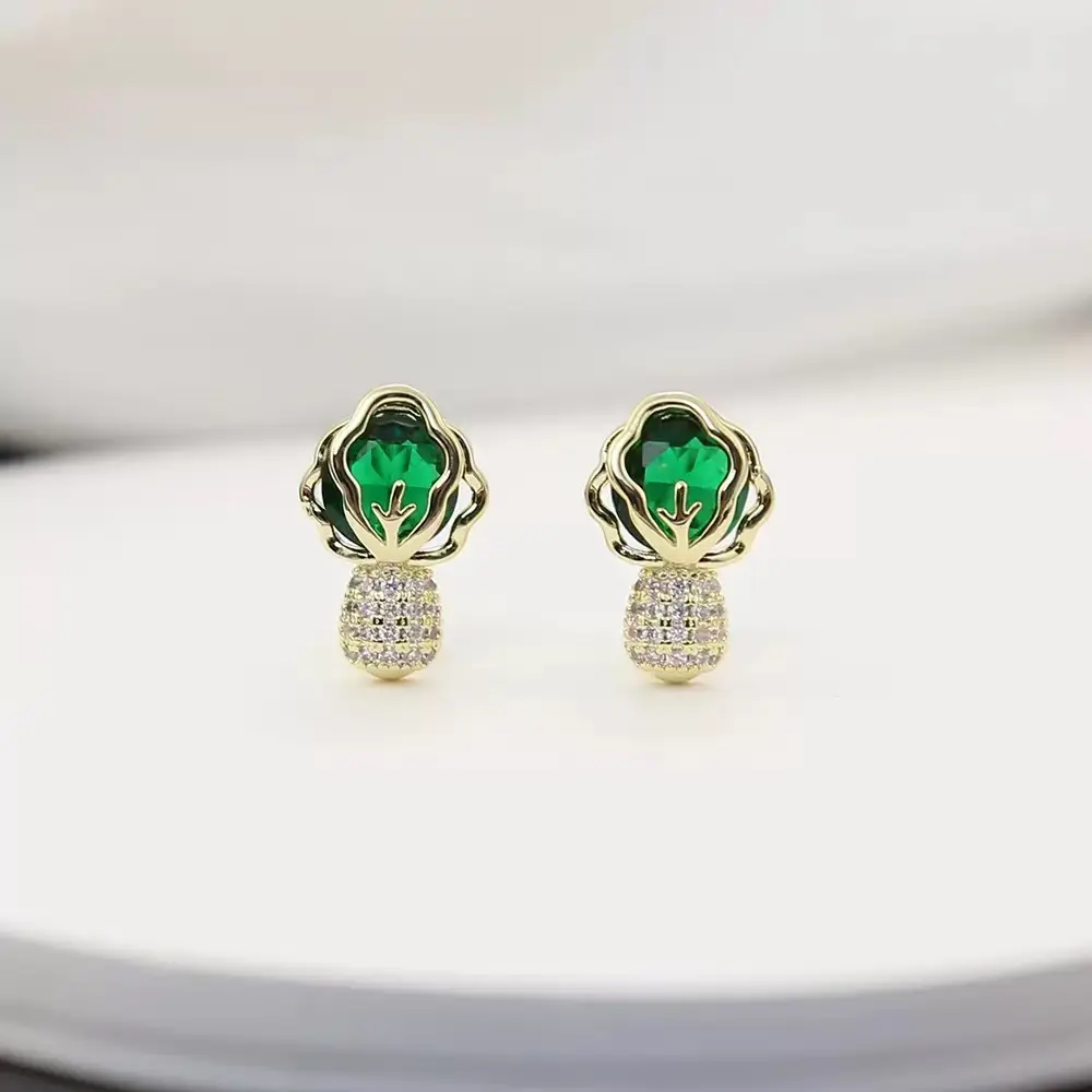 LisiZen New Luxury Style Zircon Inlaid Cabbage Earrings for Women Unique Design Personality Earrings Fashionable Ear Accessories with Zircon DZEH5581