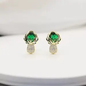 LisiZen New Luxury Style Zircon Inlaid Cabbage Earrings for Women Unique Design Personality Earrings Fashionable Ear Accessories with Zircon DZEH5581