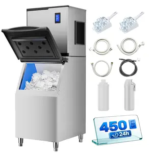 Coolake Commercial Ice Maker Machine 450lbs/24H with 350 lbs Storage, Air Cooled Stainless Steel Industrial Ice Maker, Self-Cleaning LCD Panel Modular Ice Machine for Bar Restaurant Cafe Hotel Church