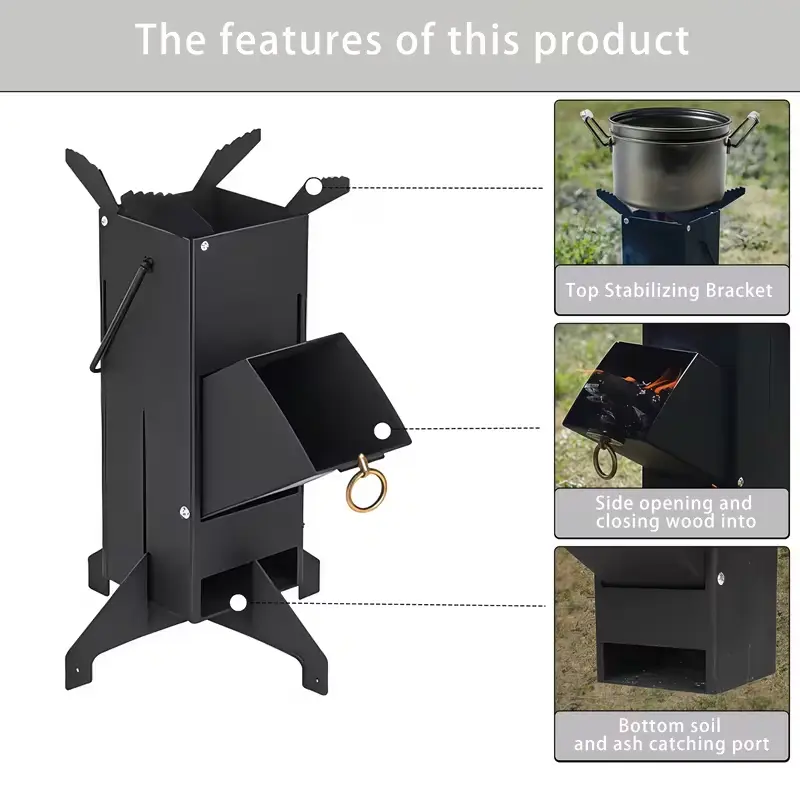 Multi-functional Rocket Stove - Heavy-duty Camping Cooker, Outdoor Cooking Supplies, Campfire Grill Stoves with Removable Design for Patio Cooking, Heating
