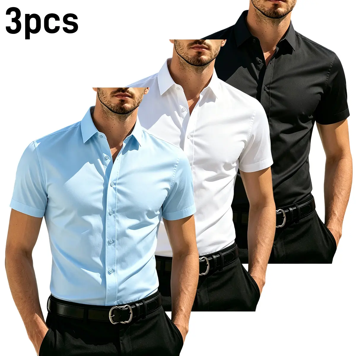 Men's Regular Fit Shirt with Classic Collar, Solid Shortsleeve Casual Button-Down Menswear for Office and Weekend