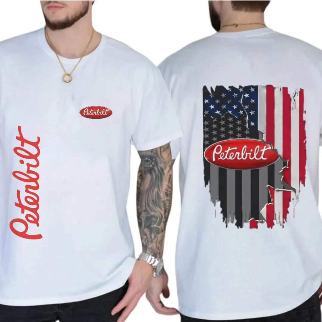 Peterbilt Patriotic American Flag Trucker Shirt Semi Truck Graphic Tee Unisex Cotton for Drivers & Fans