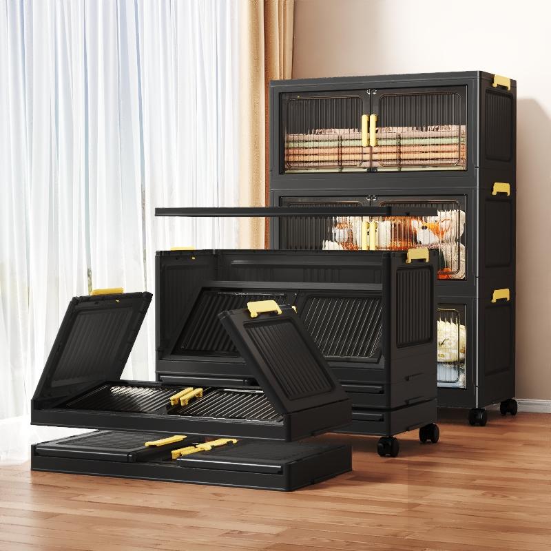 Portable, foldable cabinet with lid; stackable plastic storage bins; large-capacity storage cabinet with casters; multifunctional upright storage cabinet; easy to assemble; ideal for organizing and storing items in the living room, bathroom, and kitchen