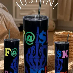 22 oz Double Walled Stainless Steel Tumbler. F@$k Cancer design.