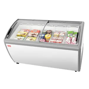 SummerWins Commercial Ice Cream Display & Drink Freezer, 16.3 Cu. ft Portable Top Unit with -19 to 3 Temp Adjustment, 5 Wire Baskets, 2 Sliding Glass Doors, Locking Casters, LED Strip Lighting, Mobile Design