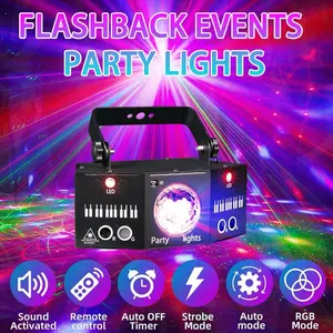 Flashback Events 3 in 1 Party Light Disco Ball Laser Light Strobe Light DMX 512 sound activated DJ stage light LED Laser Strobe Party Light with remote for bars clubs KTV Christmas Halloween birthday parties After party After Hours Party Rave Party