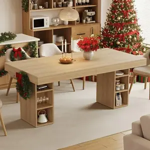 71-Inch Large Dining Table for 6-8 with Dual Side Storage, Wooden Kitchen Table w/Large Tabletop & Sturdy Frame, Rectangular Dining Table with Double Pedestal,for Kitchen, Dinner, Light Oak