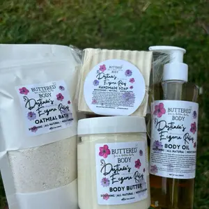 ButteredBody Destinée’s Calming Oatmeal Skincare Tools Bath & Body Set – Natural Eczema Skincare Tools Relief, Body Scrub, Body Butter, Oil & Soap for Dry, Sensitive Skincare Tools