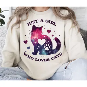 Just A Girl Who Loves Cats Sweatshirt, Cat Lover , Girl And Cat Shirt,  cat mom gift Oversized Medium
