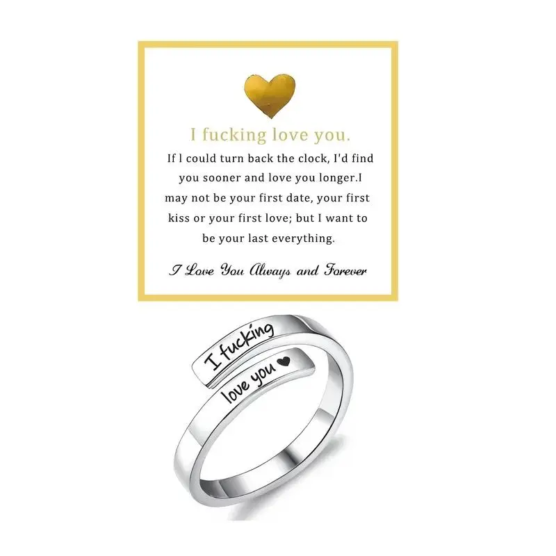 "I Fucking Love You" Adjustable Ring for Women and Men – Stainless Steel Engraved Heart Spiral Wrap Twist, Vintage Promise Ring, Perfect Valentine's Day Gift for Wife or Girlfriend