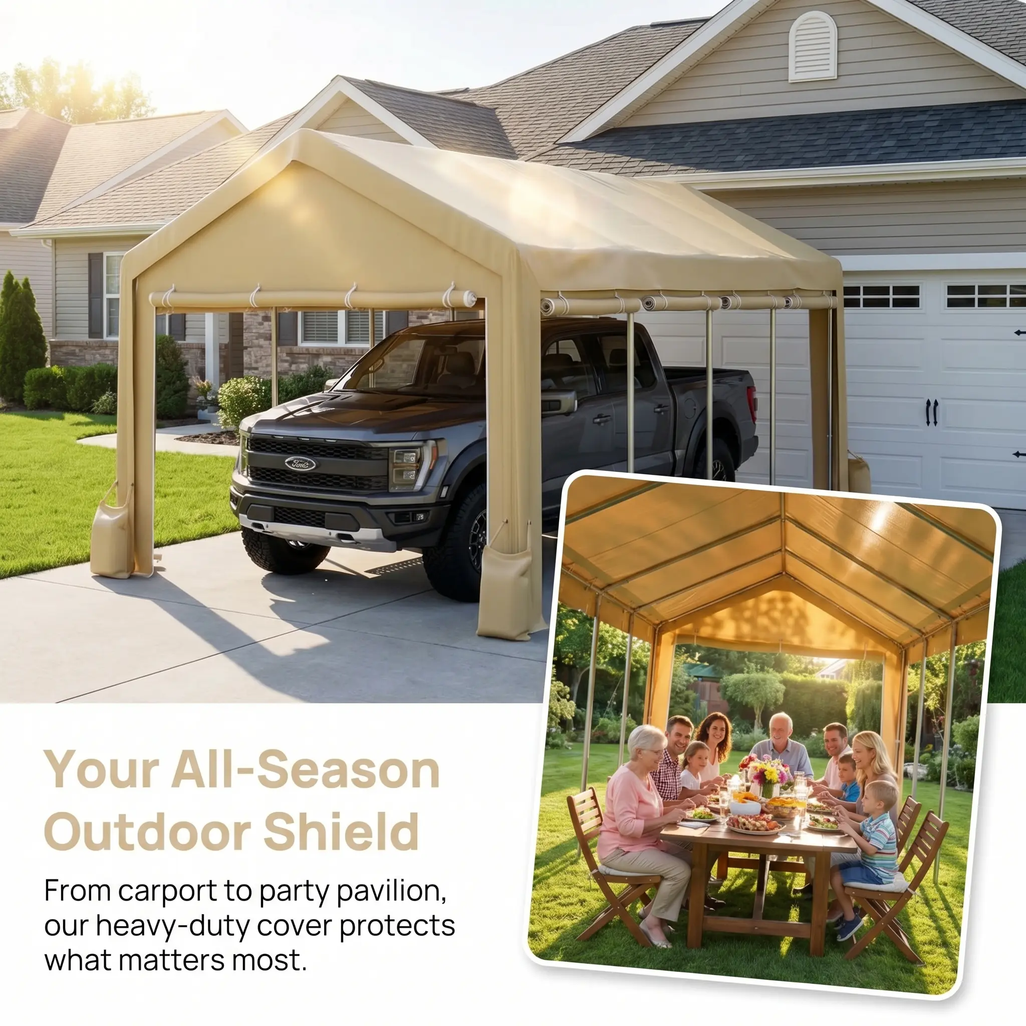 YJ- Garvee Only Top CoverCarport(Without a frame) 13x20FT /10×20FT/13×25FT， ,Waterproof UV Wind Resistant Universal Top Cover for Outdoor Shelter,for parties,commercial event,garden,courtyard,Grey&White&Yellow