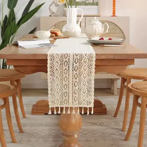 Boho Hollow Out Lace Table Runner, Tassel Decor Tablecloth, Table Decoration Supplies For Home Dining Room Wedding Birthday Festival Party