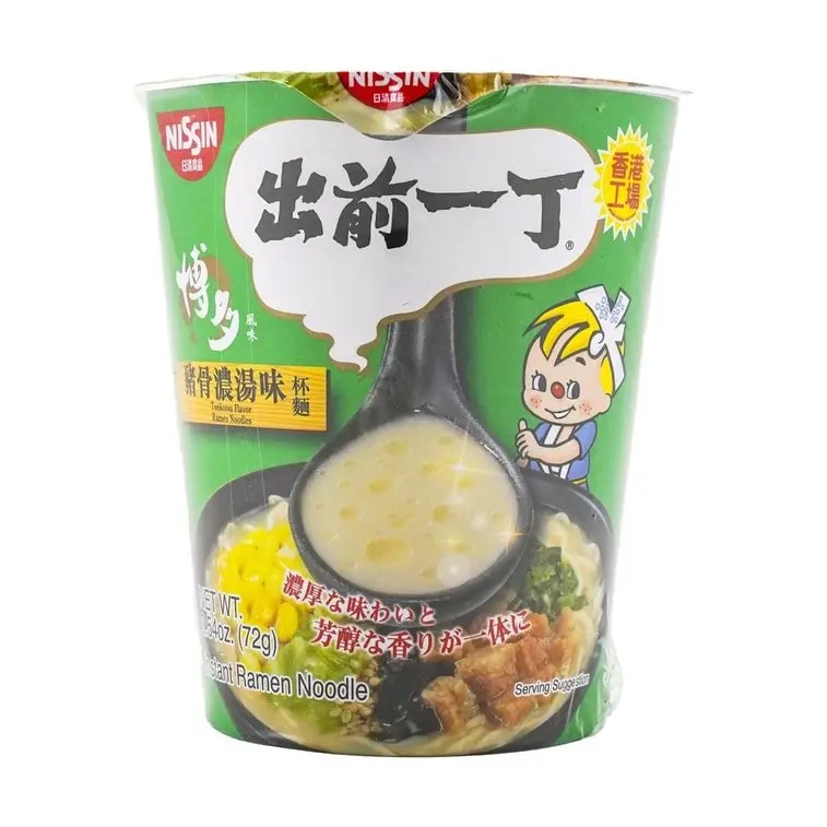 Nissin Demae Iccho Tonkotsu Flavor Instant Cup Noodle - Single Serve, 72g, Ambient Pantry Food, Creamy Tonkotsu-Pork Style Broth, Soft Springy Noodles
