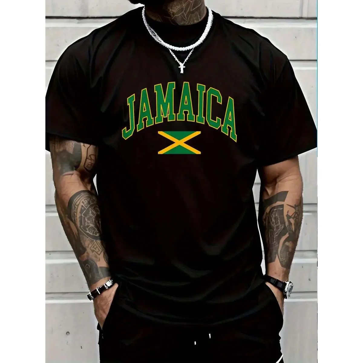 Streetwear Graphic Top, Casual 100% Cotton Shortsleeve T-Shirt with Jamaica Flag Design for Men and Women, Tshirt, Round Neck