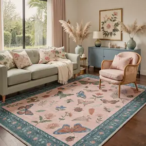 【Deals For You Days】GENIMO Soft Area Rug – Pet Friendly, Non-Slip, Machine Washable Floor Rug, Perfect Home Carpet for Living Room, Bedroom, Kitchen, Hallway, Stylish Interior Decor ,ARN5047-PINK BLOOM