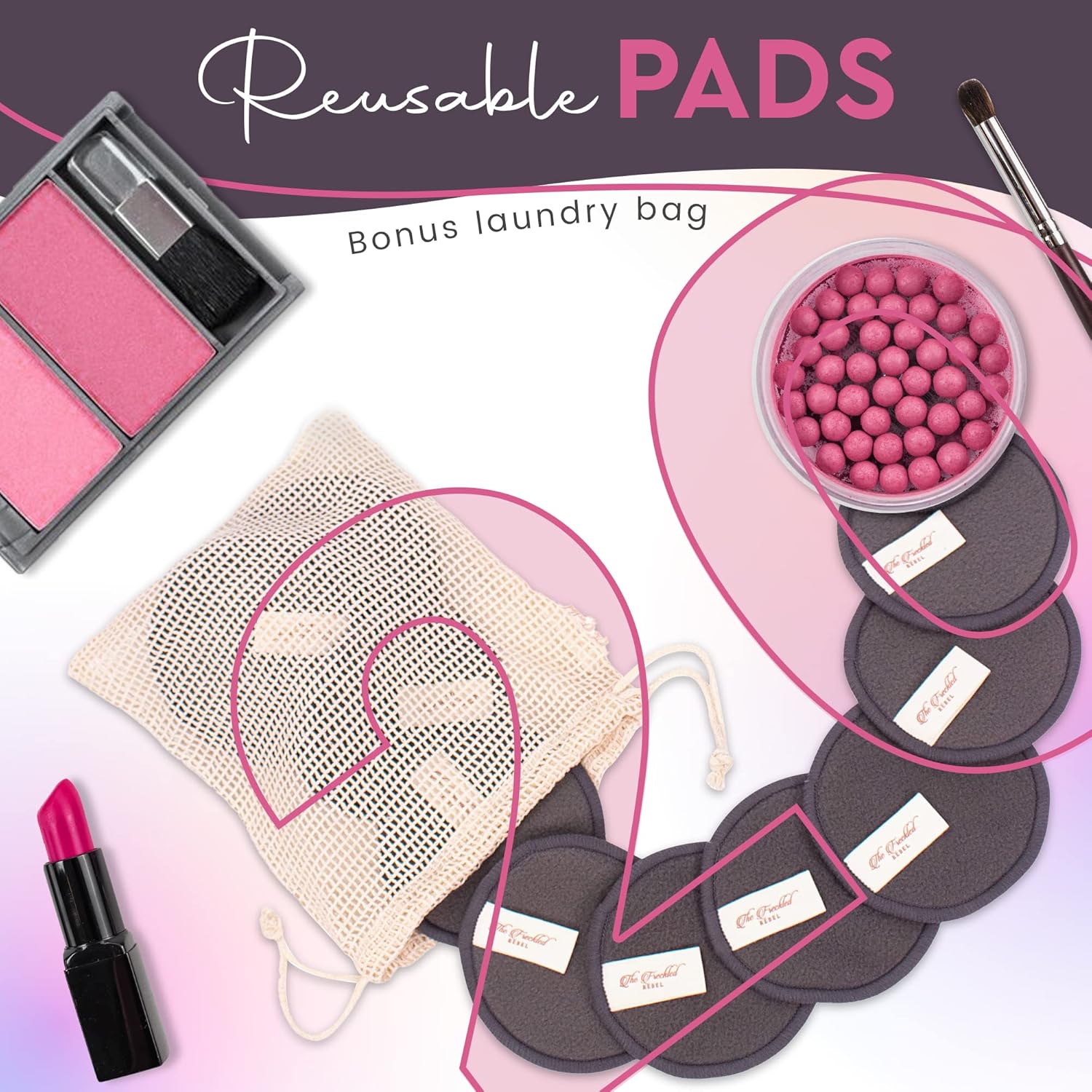 Pack of 20 Reusable Makeup Remover Pads with Laundry Bag and Tin Can. Reusable Cotton Rounds for Facial Cleansing of All Skin Types Gentle Storage