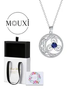 Keltic Necklace Silver Color Irish Keltic Knot Pendant Necklace, Good Luck Necklace with Birthstone Crystal Round Pendant, Gift Box Included