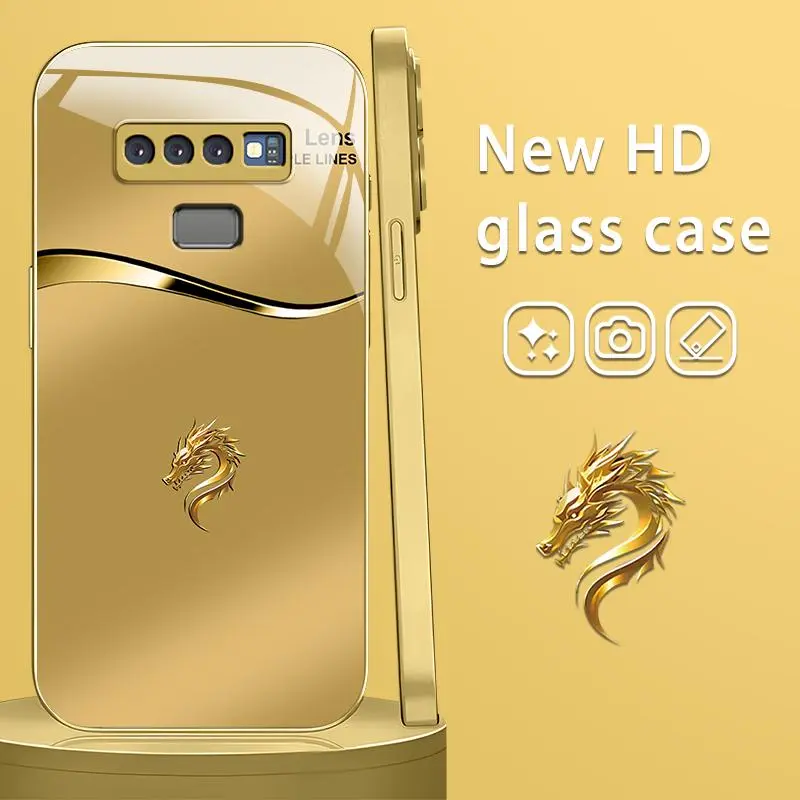 Suitable for [Galaxy Note9] New high-end creative auspicious gold zodiac animal mobile phone case New business simple gold paint frame glass mobile phone case affordable anti-fall and anti-fingerprint-995