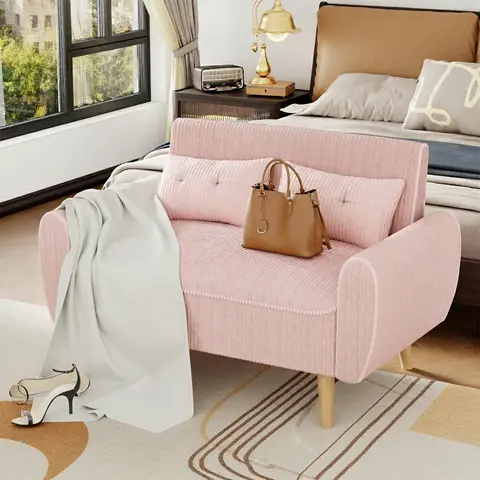 Walsunny Chaise Lounge, Small Modern Loveseat Sofa Couch, Modular luxury Linen Fabric Settee Daybed Furniture with Back Cushions for Living Room, Apartment, Beige Sectional Sofa Set