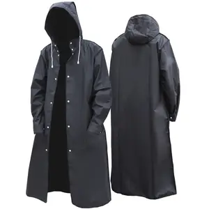 Unisex Black EVA Waterproof Raincoat, Long Hooded Rain Jacket for Motorcycle, Cycling, Hiking, Fishing, Outdoor Gear, Rainproof, Rainy Day