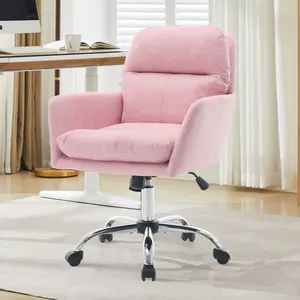 Cute Vanity Chairs, Desk Chair for Home Office, PU Leather Office Chair with Thick Padded Seat, 360° Swivel,Height Adjustable Desk Chair with Heavy-Duty Metal Base, Ergonomic Computer Chair for Home Office, Study Room, Conference, (Pink)