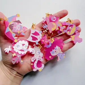 The Amazing Digital Circus Charms, Pink Frosted Acrylic Keychains, The Last Act Acrylic Keychains, TADC finale Acrylic Keychains