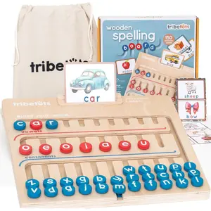 Montessori Learning Toy for 4 Year Old Kids and up |   Wooden Educational Alphabet Board with Flashcards |   Pre-K Essentials for Reading & Spelling. Great Homeschool CVC Word Game Gift for Boys & Girls