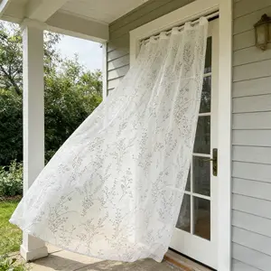 Moonlight Branch Shadow Curtain, Floral Semi-Transparent Sheer, Top Lock Ring Design, Soft Flowing Window Drapery for Living Room Bedroom Balcony, Farmhouse Style, 1 Piece