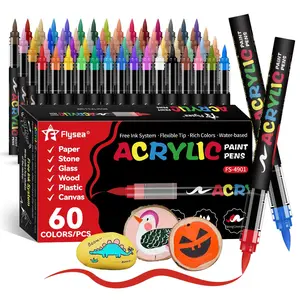 Acrylic Paint Marker Pen Set, 12/24/36/48/60 Colors Automatic Ink Control Paint Pens Markers, Art Supplies for Wood, Stone, Canvas, Glass, Fabric, Egg, Rock Painting