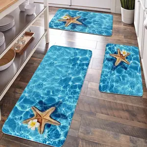 Beach Starfish Shell Pattern Rug, Room Decor, Home Decor Rugs, Bathroom Mat, Non-Slip Kitchen Mat, Door Mat, Hallway Mat, Soft Velvet Surface