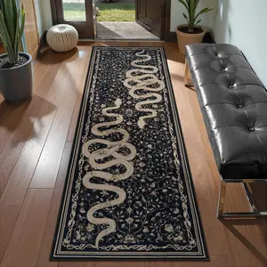 Vintage Snake Print Carpet, Artistic Foldable Washable Non-Slip Plush Rug, Large Area Easy Care Mat for Living Room Bedroom Kitchen Hallway, Animal Print Rug, Decorative Area Rug