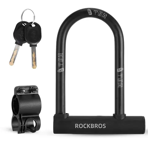 ROCKBROS Alloy Steel Bicycle U-Lock - Bike Tools & Equipment with 2 Keys, Double Shackle, Corrosion Resistant, Mounting Bracket, Compact Storage, Quick Setup, Black Cycling Security Gear
