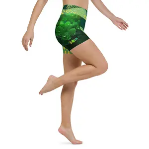 Authentic PHIM™ Women’s Four Leaf Clover “Please Help Inspire Me” Biker Yoga Shorts – High-Waisted Motivational Activewear
