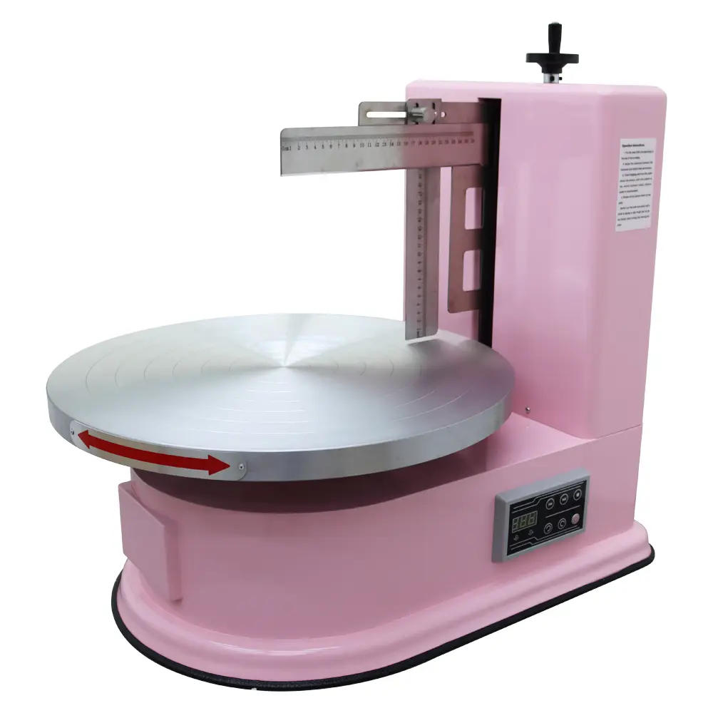 YOKOMA Cake Decorating Machine with 304 Stainless Steel Spatula - Pink Color, 4-16in Cake Buttercream Spreader Coating Smearing Machine Baking Tools Decoration Tool