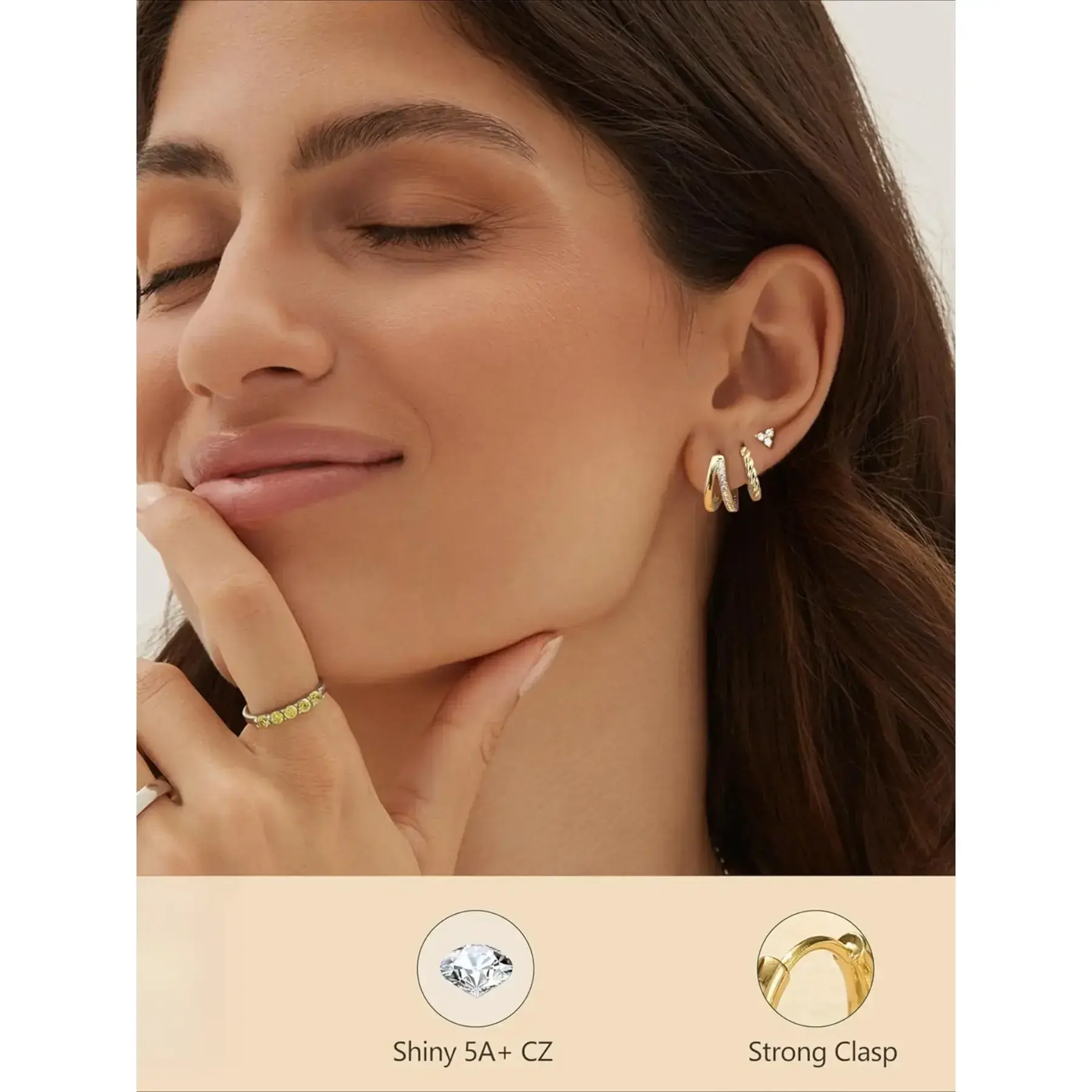 Ladies' hypoallergenic earrings, thick and stackable design, exquisite silver cartilage earrings Ladies' hypoallergenic earrings, thick and stackable design, exquisite silver cartilage earrings