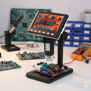 Professional Wireless LCD Digital Microscope 1000X HD with 8 LED Lights, Real-Time Android iOS Streaming, Auto Focus & 32GB Card. Ideal for Circuit Repair, Inspection, Research & Precision Diagnostics. Portable Metal Body.