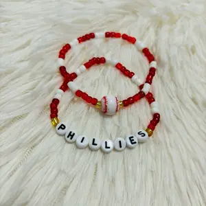 Phillies, Dodgers, Mets, Yankees Bracelets with Beaded Baseball Design and Gold Touch