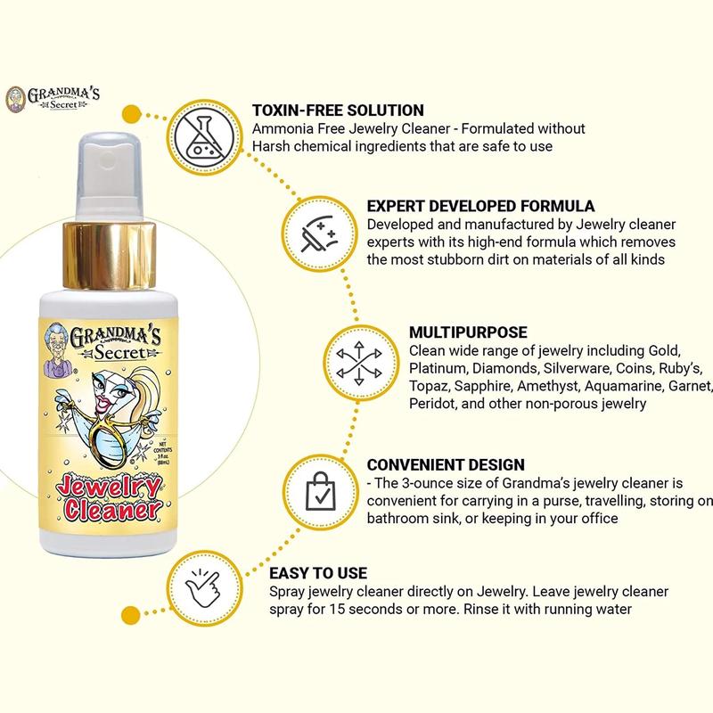 Grandma’S Secret Jewelry Cleaner Spray Gold Silver Cleaning Solution Tarnish Remover 3Oz Grandma'S Secret