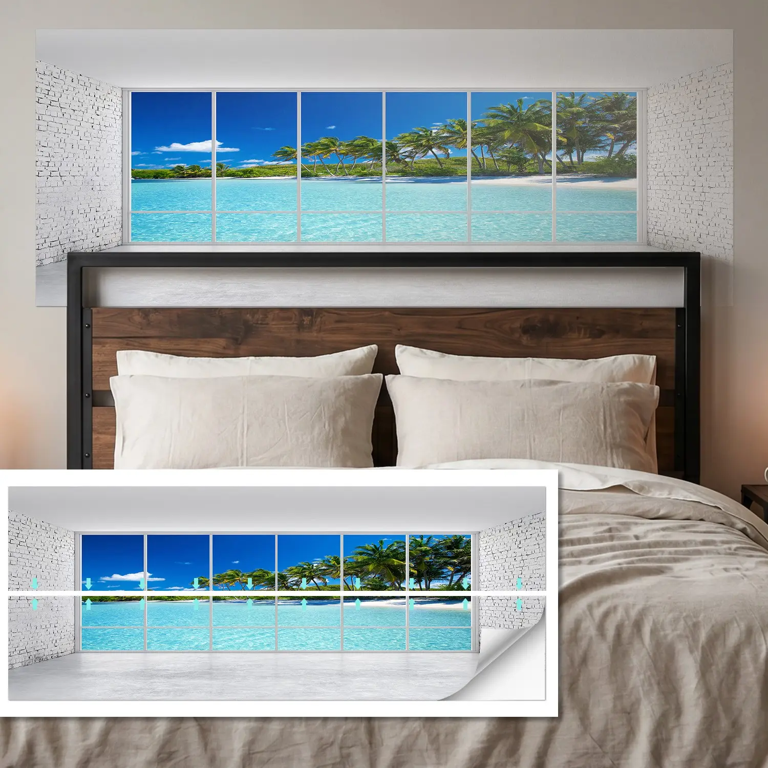 HD Printed Headboard Wall Sticker 90x180cm, Peel Stick Waterproof, Bedroom Decor, Rental Friendly, Flat Sticker Type