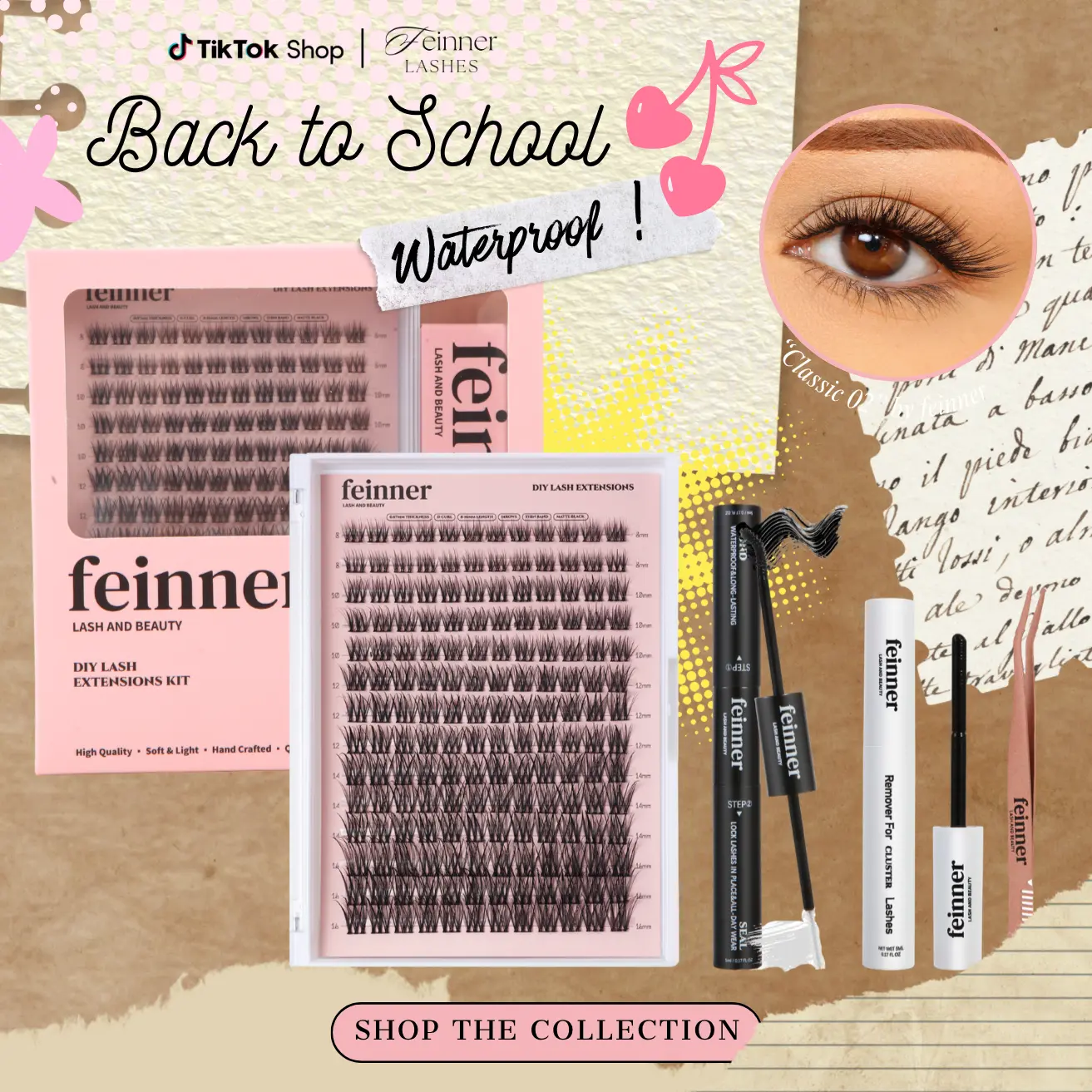 feinner Classic DIY Lash Extension Kit Natural Look Waterproof with Bond Seal Remover Soft D Curl 8-16mm 8-12mm Mix for Beginners Friendly Salon Quality at Home Must-Have Cluster | Multiple options available,sunscreen,back to school