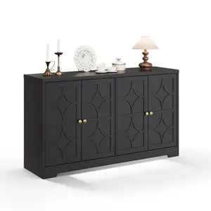 Sideboard Buffet Cabinet With Storage, 56 Inch Modern Buffet Cabinet With 4 Patterned Doors, Large Wood Coffee Bar Console Table for Kitchen Dining Room Living Room Entryway