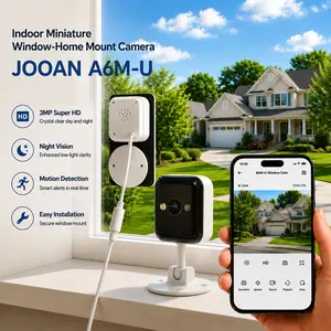 JOOAN Mini Window Security Camera 3MP HD 5X Zoom Night Vision 2.4G WiFi Motion Detection Two-Way Audio A6M-U Micro Adhesive for Home Safety