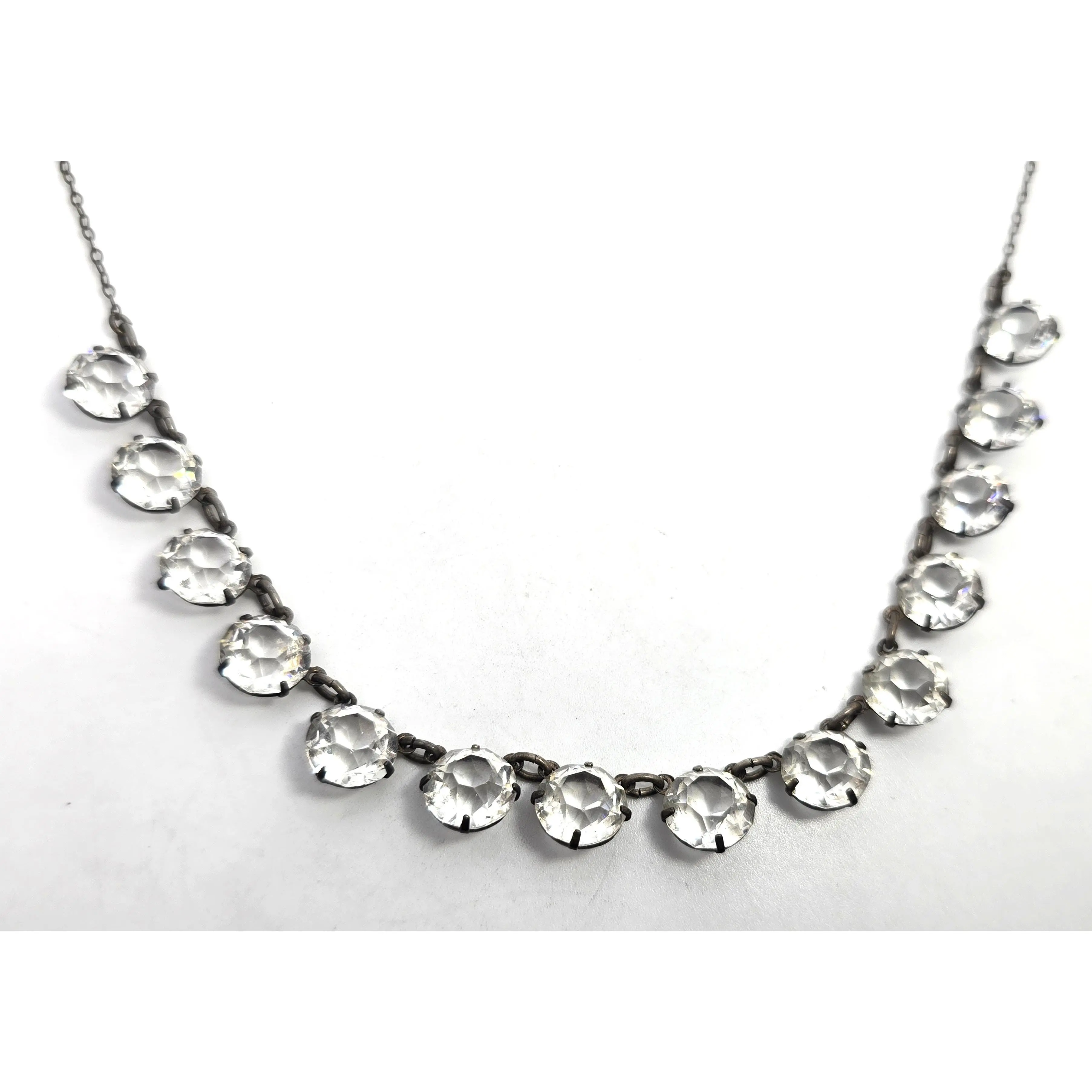 Art Deco white gold filled faceted lead crystal antique Riviere Necklace