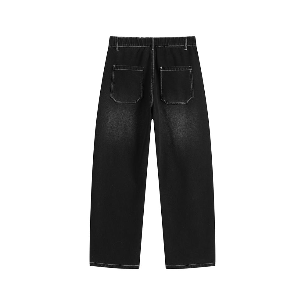 Men’s loose straight-leg jeans for autumn/winter, featuring a patchwork design and retro street style—versatile and easy to match.