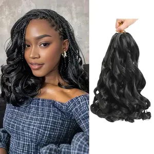 French Curl Braiding Hair 12 Inch Pre Stretched Bouncy Braiding Hair Curly Extension for Braids Synthetic French Curl Braids for Black Women 8 Packs