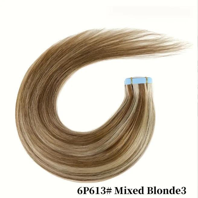 20Pcs 30g Seamless Tape-In Human Hair Extensions, Straight Skin Weft Remy Hair, Invisible & Natural Look, 12-28 Inch Lengths for Women