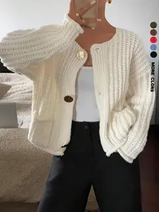 Women's Lightweight Fashion Button Knit Cardigan | Round Neck Long Sleeve Short Style | Metallic Button Design | Versatile Layering Piece for Spring, Summer & Autumn | Soft, Comfortable & Stylish Knitwear