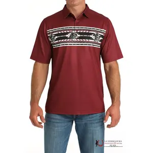 MEN'S BUCKING BRONC WESTERN PRINT POLO - BURGUNDY MTK1863050
