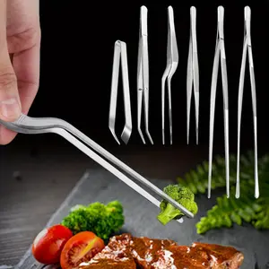 6-Pieces Stainless Steel Kitchen Tweezers Set (Two sizes 6.3inch/12inch) Professional Chef Cooking Tongs for Plating, Seafood, BBQ & Precision Culinary Tasks, Multipurpose Kitchen Tools - Home Improvement.